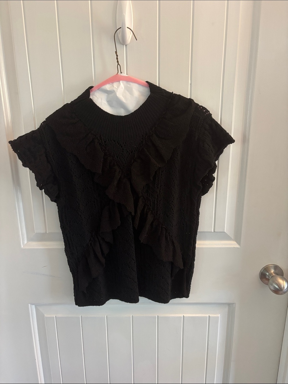 Zara Black Ruffle Knit Short-Sleeve Top
